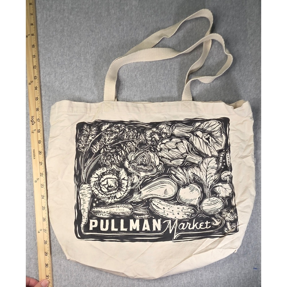 Pullman Market Organic Cotton Canvas Tote Bag Cream Black Vegetable Graphic